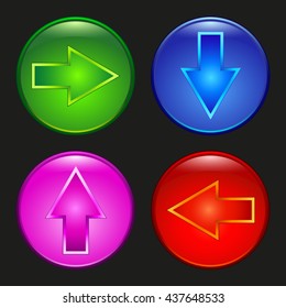 Colored buttons indicate the direction of movement and action