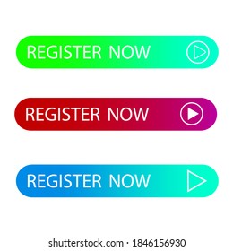 Colored buttons register now. Set of colored stripes for the website. Click to register instantly. Stock image.