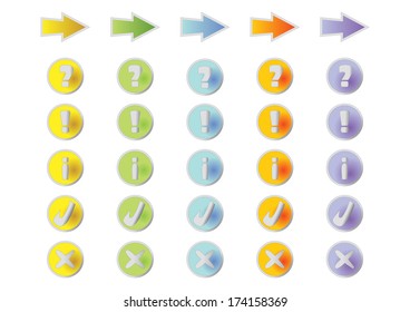Colored buttons - set of 5 Color - with different symbols