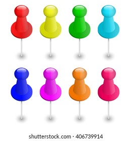 Colored buttons, signs, markers on a white background. Vector illustration