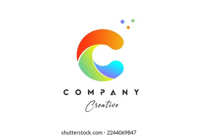 Colored C alphabet letter logo icon design. Yellow blue green color with dots. Colorful creative template for business and company