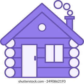 Colored Cabin Icon. Vector Icon of Wooden House for Tourists. Hunting House with Chimney, Log Cabin. Vacation and Camping Concept