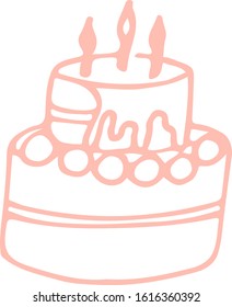 colored cake on a white background in doodle style for design of greeting cards and invitation
