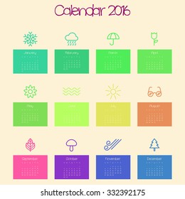 Colored calendar 2016 - Vector Design Template