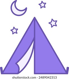 Icono de campamento de colores. Icono de Vector. Tienda de campaña turística, Luna y Estrellas. Concepto de camping