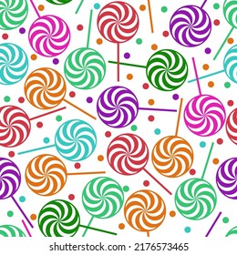 Colored candies. Seamless background for fabrics, textiles, packaging and wallpaper. Vector illustration