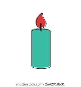 Colored candle with flame. Vector illustration