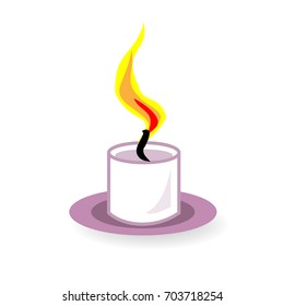 Colored candle icon for a romantic evening, holiday, Christmas, New Year. Vector illustration.