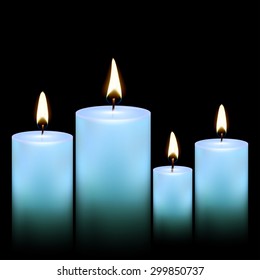 Colored candles. Candle flame fire light. Vector 