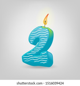 Colored candles for the holiday. Hand-drawn vector illustration. Number one
