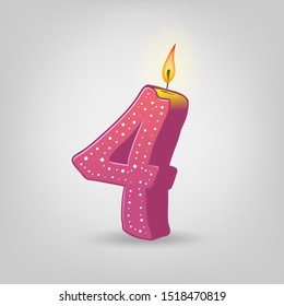Colored candles for the holiday. Hand-drawn vector illustration. Number four