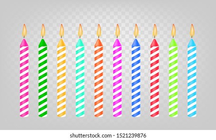 Colored candles for the holiday. Vector illustration on transparent background