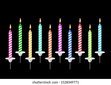 Colored candles for the holiday. Vector illustration on black background