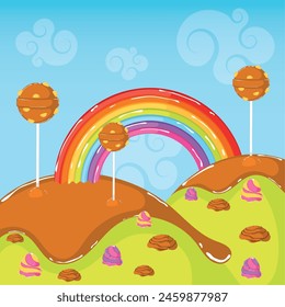 Colored candy land landscape Sweet place Vector illustration