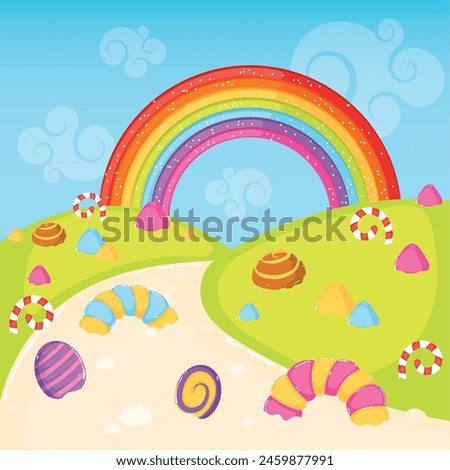Colored candy land landscape Sweet place Vector illustration
