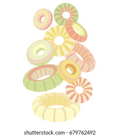 Colored Candy on white background. 3d pastel colors vector. 