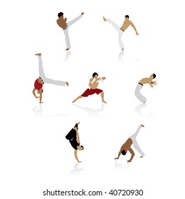 colored capoeira silhouettes, vector illustration