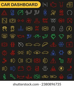 Colored car dashboard icons. Car control panel interface. Dashboard icons. EPS 10.