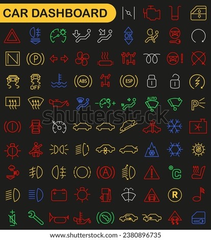 Colored car dashboard icons. Car control panel interface. Dashboard icons. EPS 10.