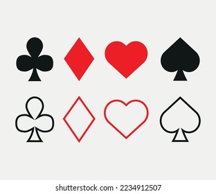 Colored card suit icon vector, playing cards symbols vector, set icon symbol suit, card suit icon sign, icon