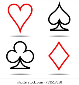 Colored card suit icon vector, playing cards symbols, one line