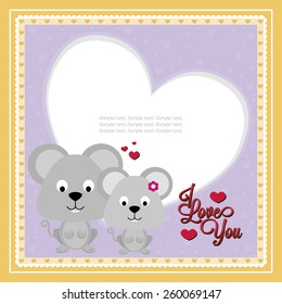 a colored card with text, hearts and mouses