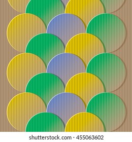 Colored Cardboard Imitation Composition with Overlapping Circles - Faded Green Yellow and Blue Elements on Brown Cardboard Background - Gradient Graphic and Flat Design