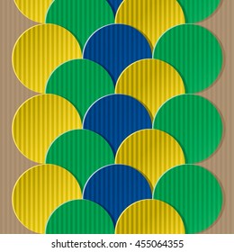 Colored Cardboard Imitation Composition with Overlapping Circles - Green Yellow and Blue Elements on Brown Cardboard Background - Gradient Graphic and Flat Design