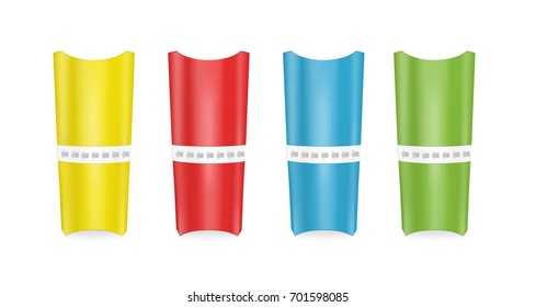 Colored cardboard packaging for sandwich.