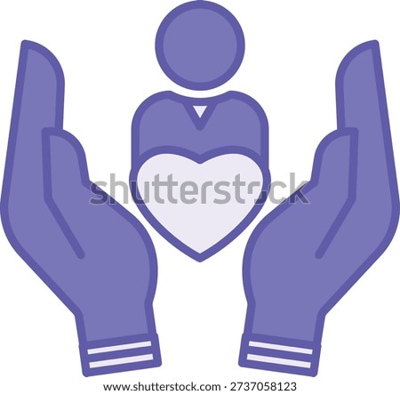 Colored Caring Icon. Vector Illustration. Hands, Person, and Heart. Love, Respect, Empathy, and Support