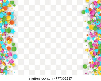 Colored carnaval confetti background made of star, square, triangle, circle geometric shapes. 3d vector illustration for celebrate design