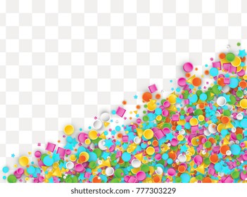 Colored carnaval confetti background made of star, square, triangle, circle geometric shapes. 3d vector illustration for birthday design