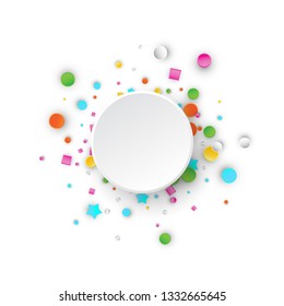 Colored Carnaval Confetti Explosion Background with Stars, Squares, Triangles, Circles. Abstract Geometric Shapes 3d Vector Pattern for Birthday and Party Design