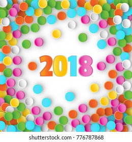 Colored carnaval confetti flying on white background. 3d vector illustration for celebrate, anniversary party and birthday design
