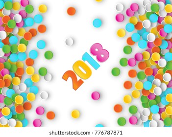 Colored carnaval confetti flying on white background. 3d vector illustration for celebrate, anniversary party and birthday design