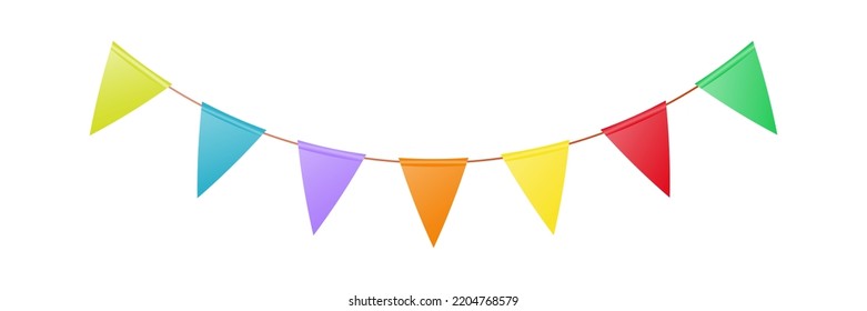 Colored carnival garland of triangular flags. Multicolored flags. Decorative colorful pennants for birthday, festival, fair or carnival. Vector illustration.