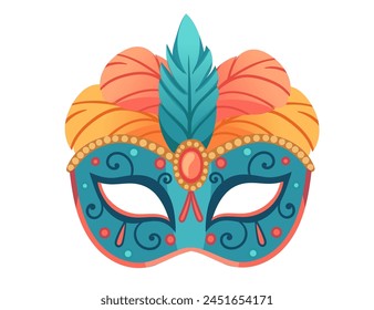 Colored carnival mask with decorative feathers vector illustration isolated on white background