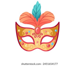 Colored carnival mask with decorative feathers vector illustration isolated on white background