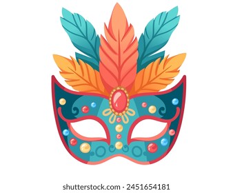 Colored carnival mask with decorative feathers vector illustration isolated on white background