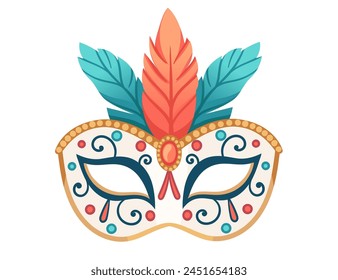 Colored carnival mask with decorative feathers vector illustration isolated on white background