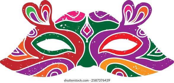 Colored carnival mask with vintage texture. A symbol of masquerade, holiday, mystery and mysticism. Suitable for design, holidays, carnivals and themed events.