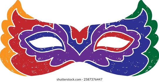 Colored carnival mask with vintage texture. A symbol of masquerade, holiday, mystery and mysticism. Suitable for design, holidays, carnivals and themed events.