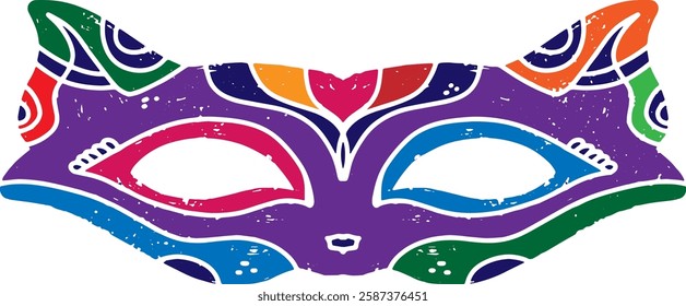 Colored carnival mask with vintage texture. A symbol of masquerade, holiday, mystery and mysticism. Suitable for design, holidays, carnivals and themed events.