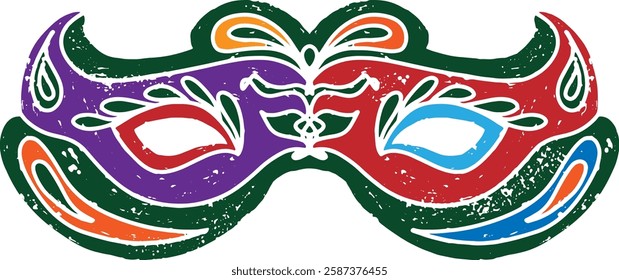 Colored carnival mask with vintage texture. A symbol of masquerade, holiday, mystery and mysticism. Suitable for design, holidays, carnivals and themed events.