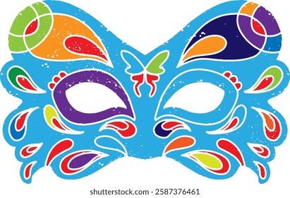 Colored carnival mask with vintage texture. A symbol of masquerade, holiday, mystery and mysticism. Suitable for design, holidays, carnivals and themed events.