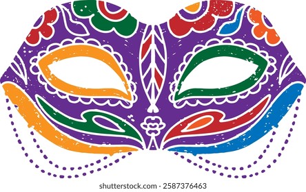 Colored carnival mask with vintage texture. A symbol of masquerade, holiday, mystery and mysticism. Suitable for design, holidays, carnivals and themed events.