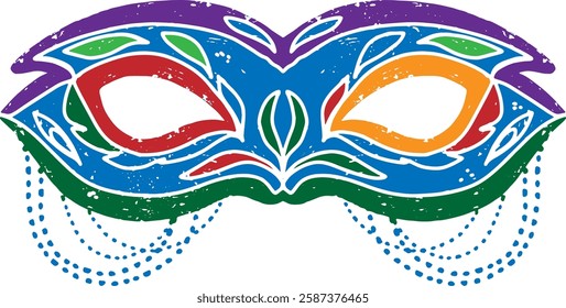 Colored carnival mask with vintage texture. A symbol of masquerade, holiday, mystery and mysticism. Suitable for design, holidays, carnivals and themed events.