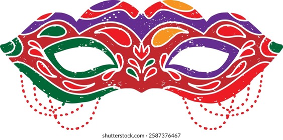 Colored carnival mask with vintage texture. A symbol of masquerade, holiday, mystery and mysticism. Suitable for design, holidays, carnivals and themed events.