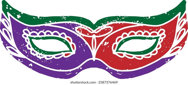 Colored carnival mask with vintage texture. A symbol of masquerade, holiday, mystery and mysticism. Suitable for design, holidays, carnivals and themed events.