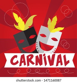 Colored carnival poster with a theater masks - Vector